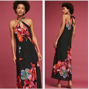 Anthropologie Black Maxi Dress with Floral Print
